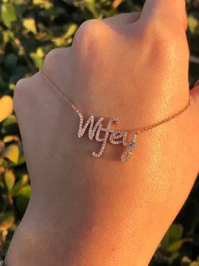 14K Gold Script Wifey Diamond Pendant