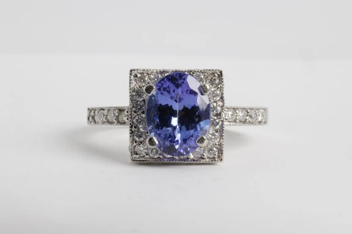 14k White Gold 0.55ctw Diamond 2.44ctw Tanzanite Ring Size 8 (4.90g.)