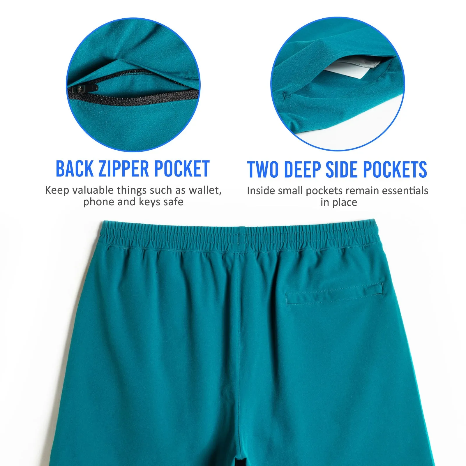 2 in 1 Stretch Short Lined Cyan Blue Gym Shorts