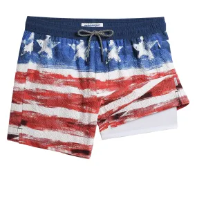 5.5 Inseam 2 in 1 Seersucker Short Liner Patriot Swim Shorts