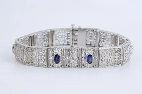 7" 14k White Gold 0.50tcw Sapphire 0.05tcw Diamond Openwork Bracelet (18.58g.)