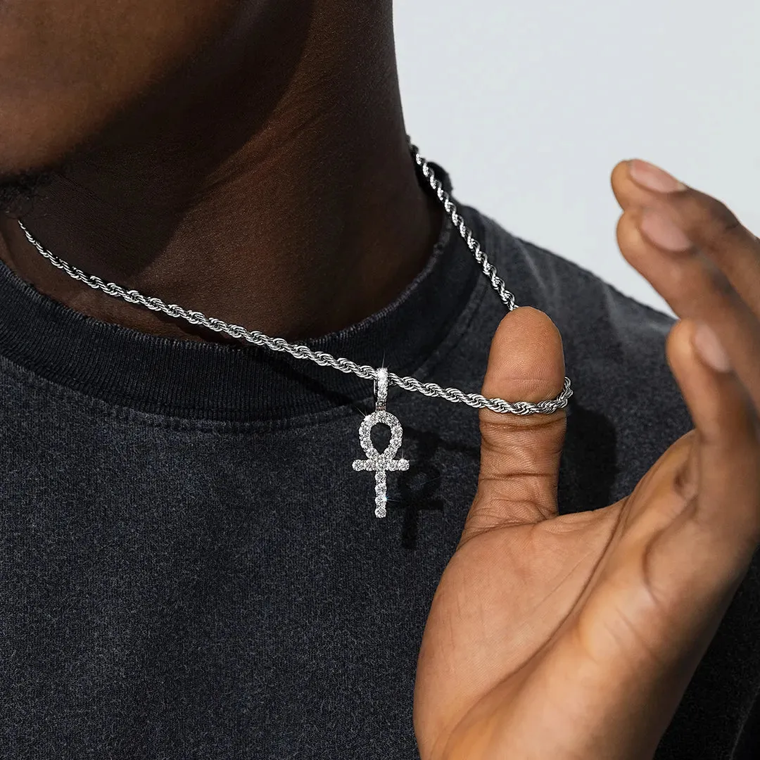 925 Sterling Silver Moissanite Ankh Pendant