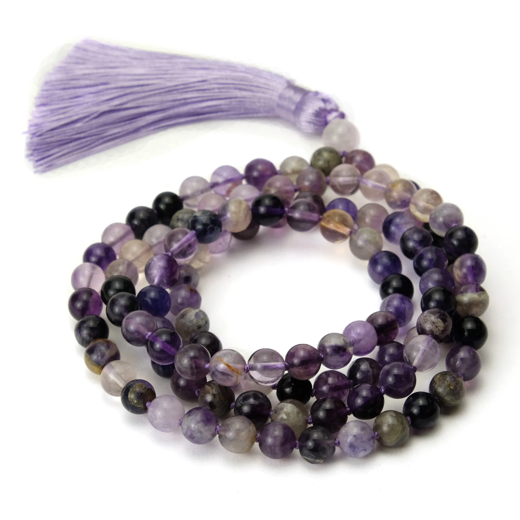 Amethyst Mix 8mm Knotted Mala with Silk Tassel #85