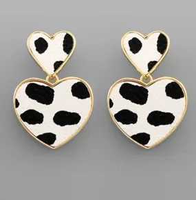 Animal Print Double Heart Earrings