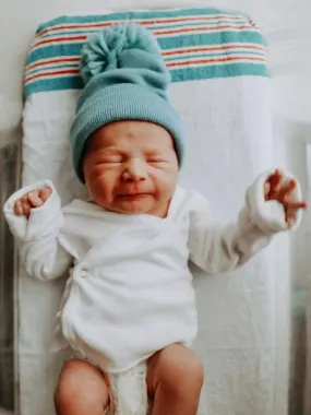 Baby's First Hat, Sky Blue Pom