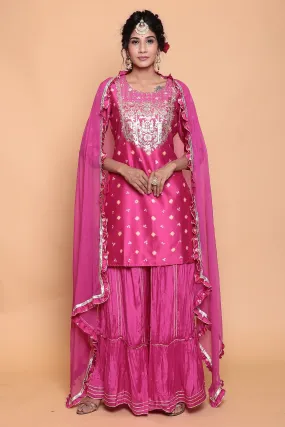 Bandhej Chanderi Suit with Gota Patti work.