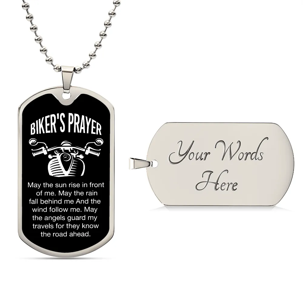 Biker's Prayer Dog Tag Necklace Gift For Him