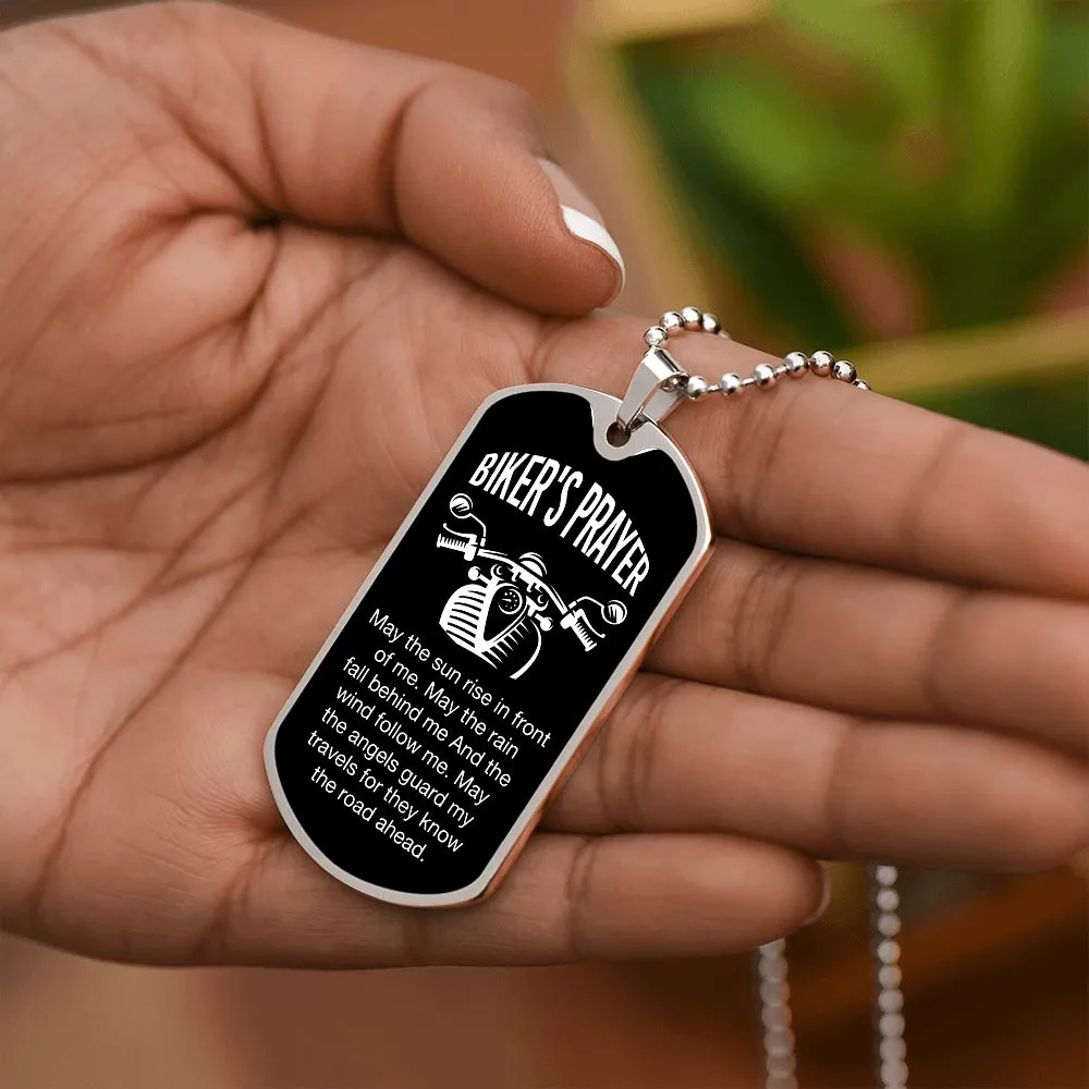 Biker's Prayer Dog Tag Necklace Gift For Him