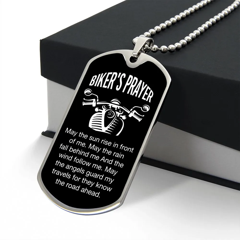 Biker's Prayer Dog Tag Necklace Gift For Him