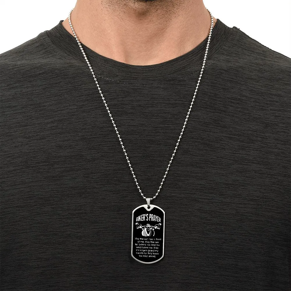 Biker's Prayer Dog Tag Necklace Gift For Him