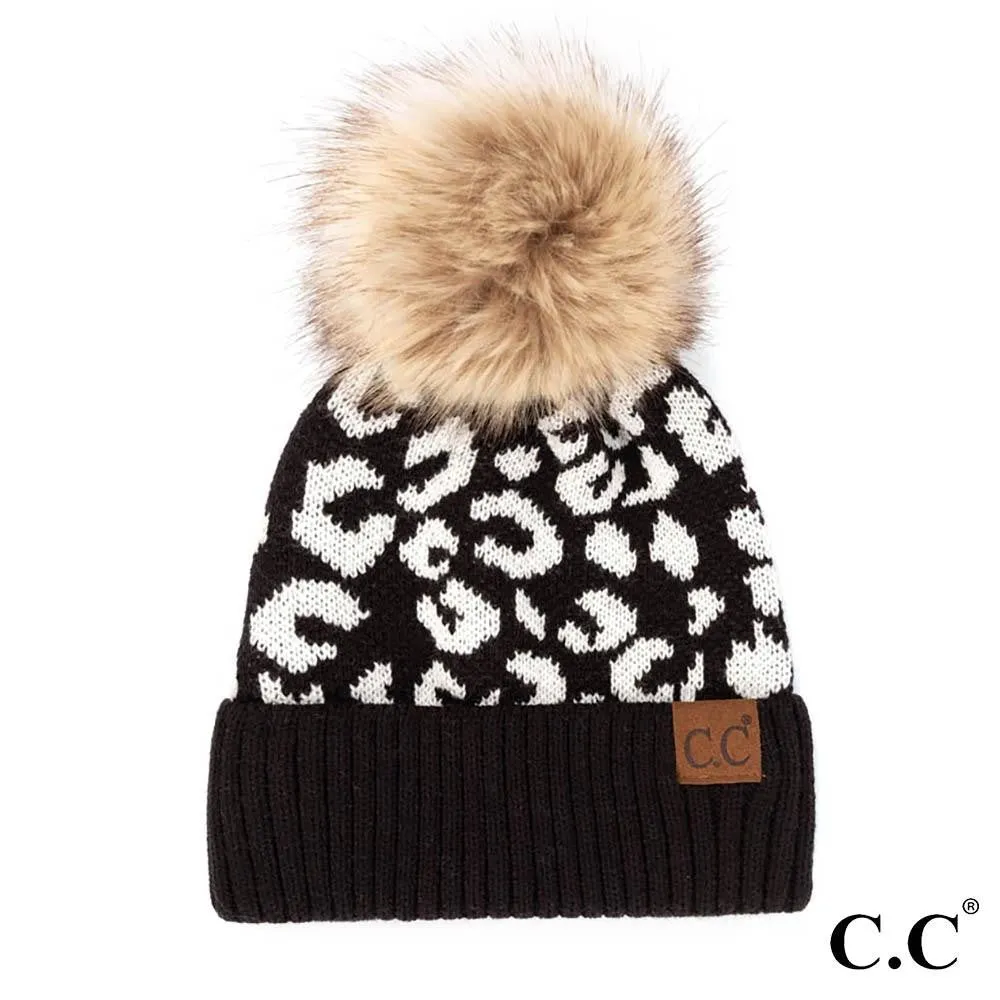 Black Leopard CC Pom Pom Hat