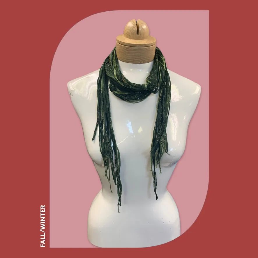 Boho Beaded Lightweight Mohair Scarf Necklace- Green Beaded Scarf Necklace- Mohair Scarf