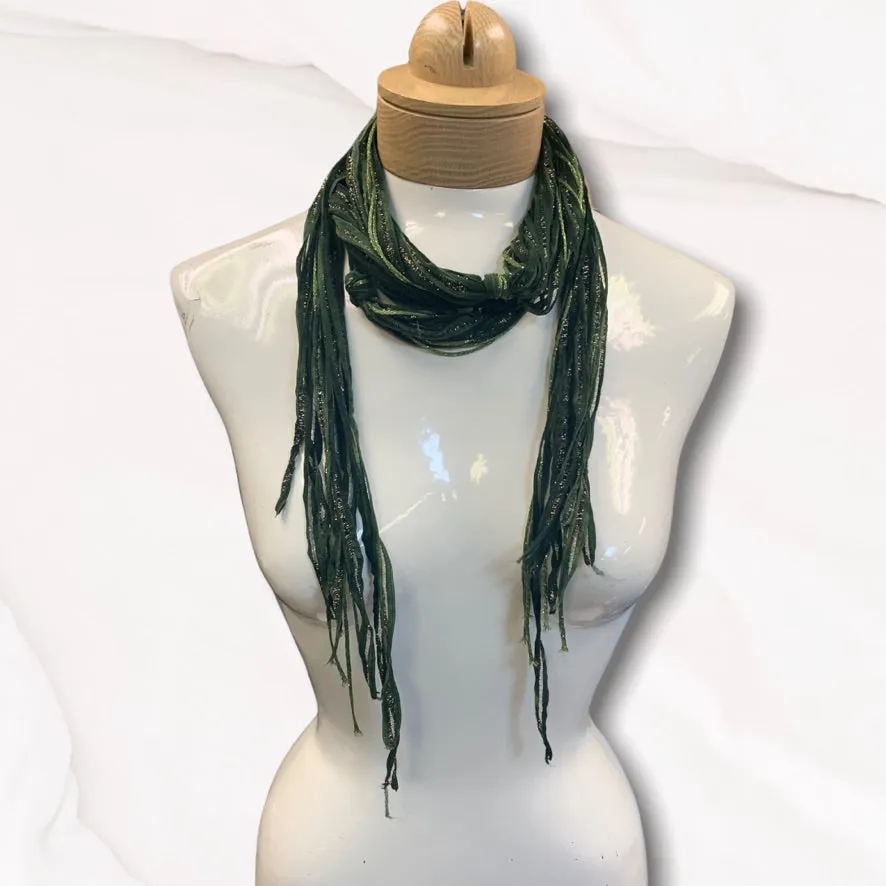 Boho Beaded Lightweight Mohair Scarf Necklace- Green Beaded Scarf Necklace- Mohair Scarf