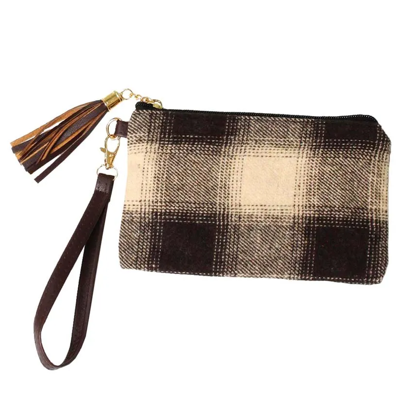 Buffalo Check Wristlet Pouch Bag