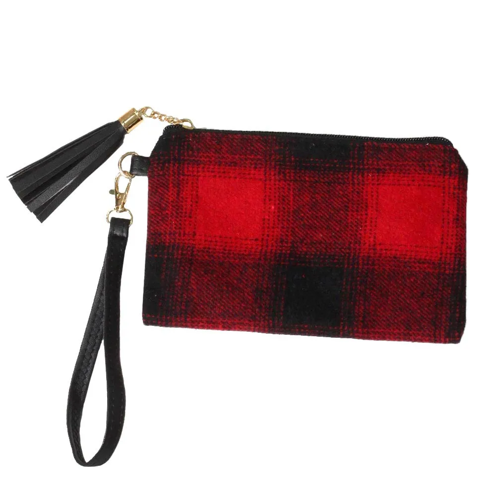 Buffalo Check Wristlet Pouch Bag