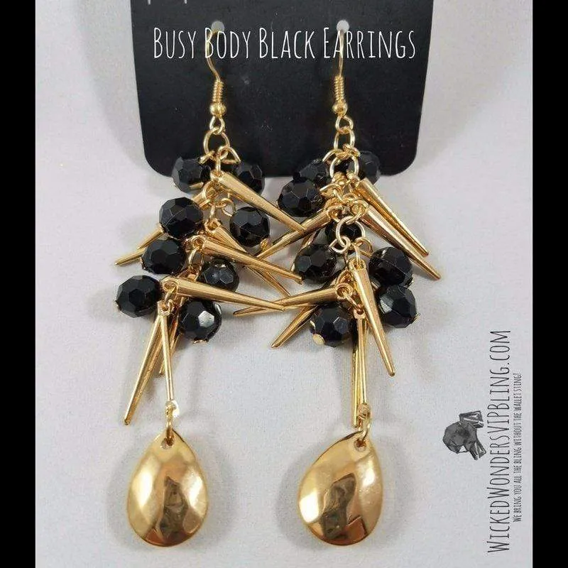 Busy Body Black and Gold Earrings