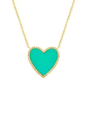 Clara Turquoise   Diamond Heart Necklace 14K