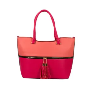 Color-block tassel tote - pink