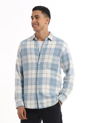 Dobby Pigeon Blue Checked Shirt