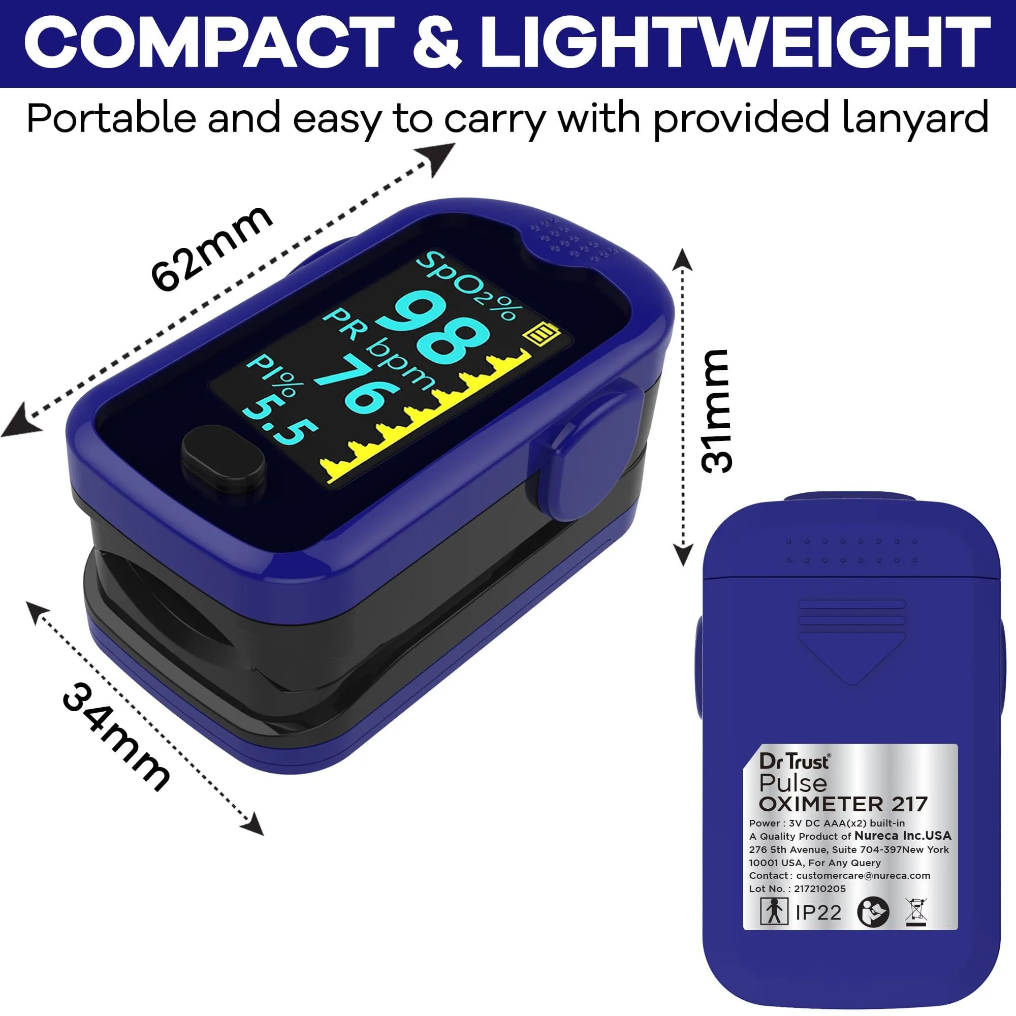 Dr Trust USA Pulse Oximeter 217 (Blue)