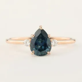 Emilie Ring - 1.53ct Pear Blue Green Montana Sapphire, 14k Rose Gold (One of a kind)