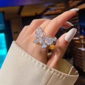 Fashion Butterfly Ring Inlaid Zircon Silver Plated Trendy Decor For Daily Outfits Perfect Birthday Gift