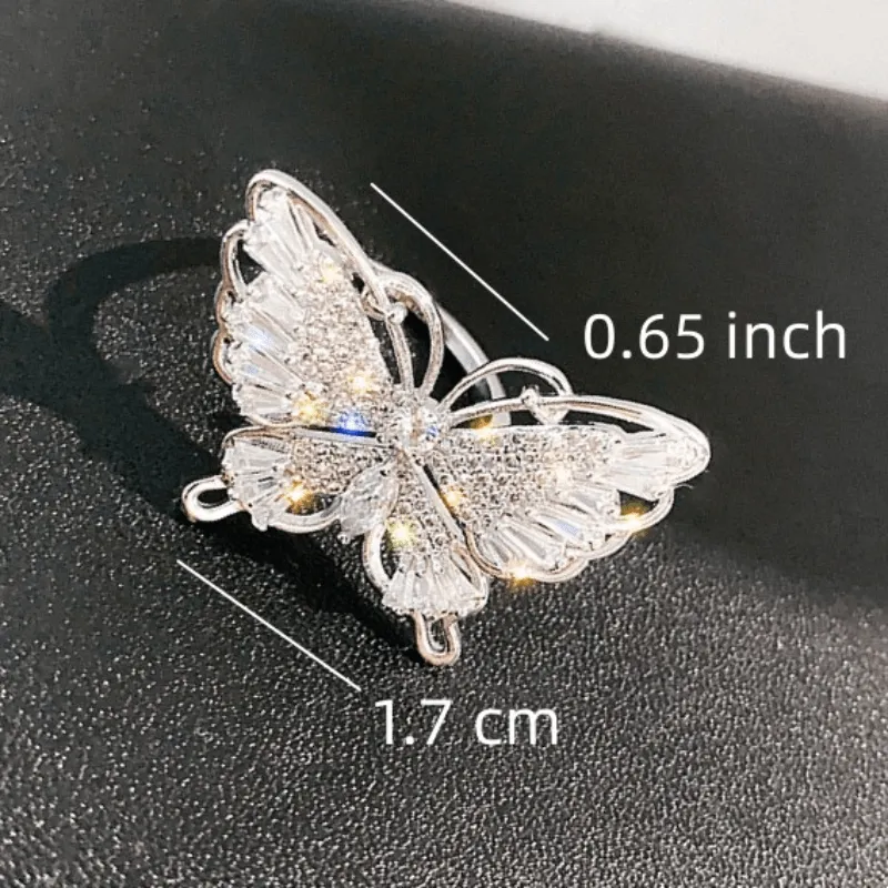 Fashion Butterfly Ring Inlaid Zircon Silver Plated Trendy Decor For Daily Outfits Perfect Birthday Gift