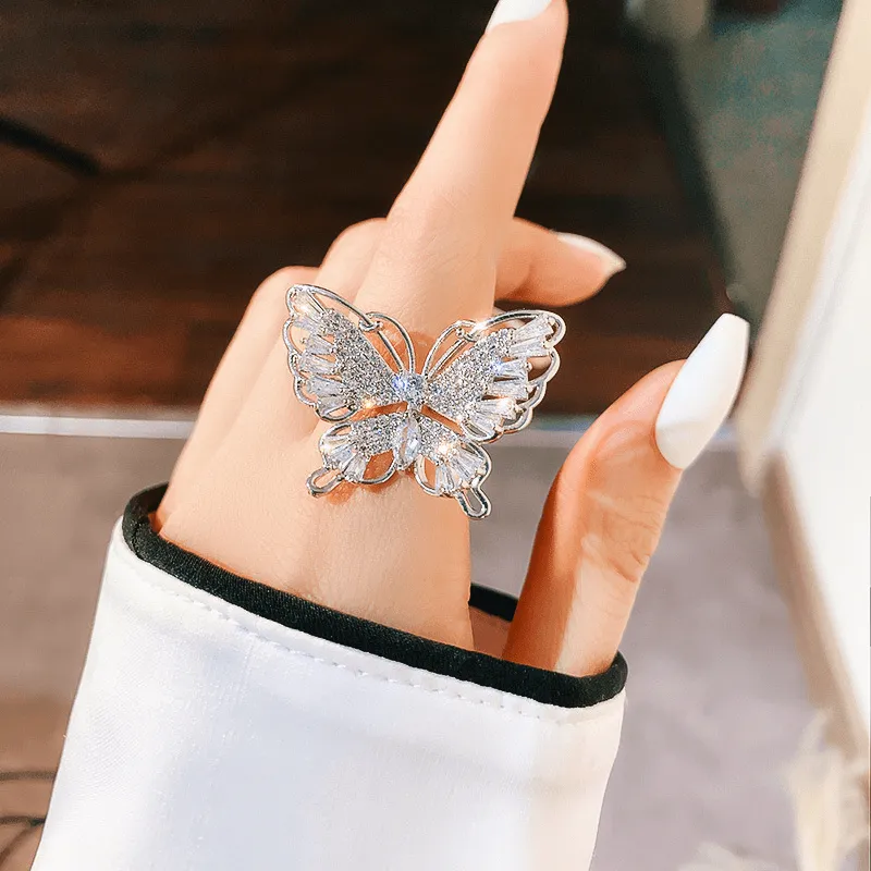 Fashion Butterfly Ring Inlaid Zircon Silver Plated Trendy Decor For Daily Outfits Perfect Birthday Gift