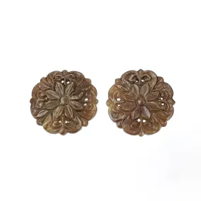 Golden Brown Sheen Chocolate SAPPHIRE Gemstone Carving : 54.00cts Natural Untreated Sapphire Hand Carved Round Shape 27mm Pair (With Video)