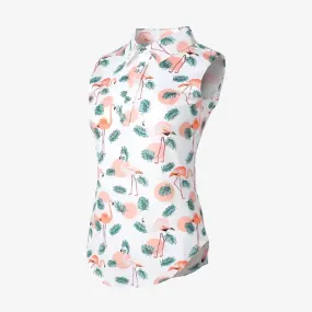 Golf Goddess - Women's Peach Flamingo Cool Tech Performance Golf Polo - Sleeveless