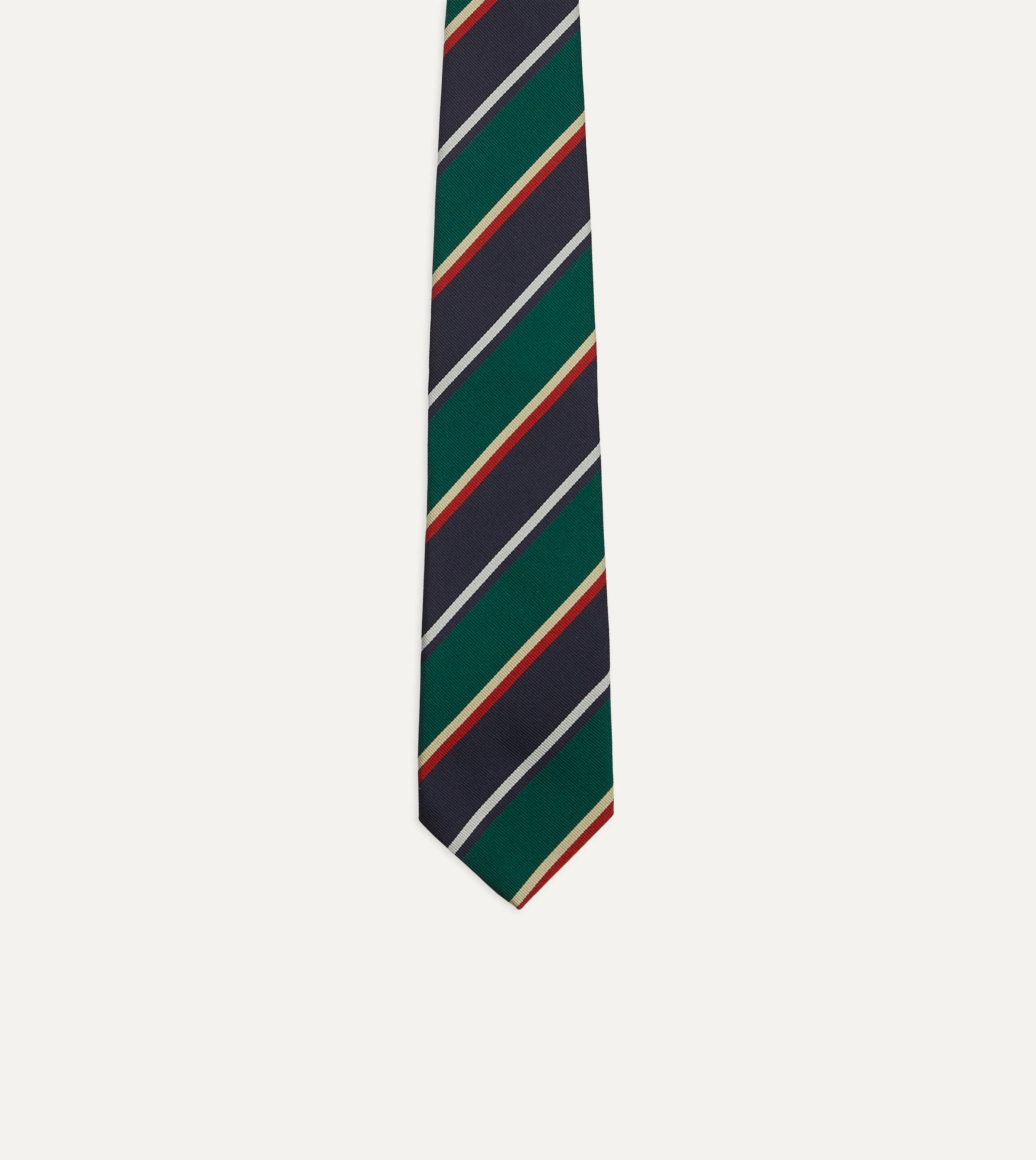 Green, Navy and Red Multi Stripe Silk Tipped Tie