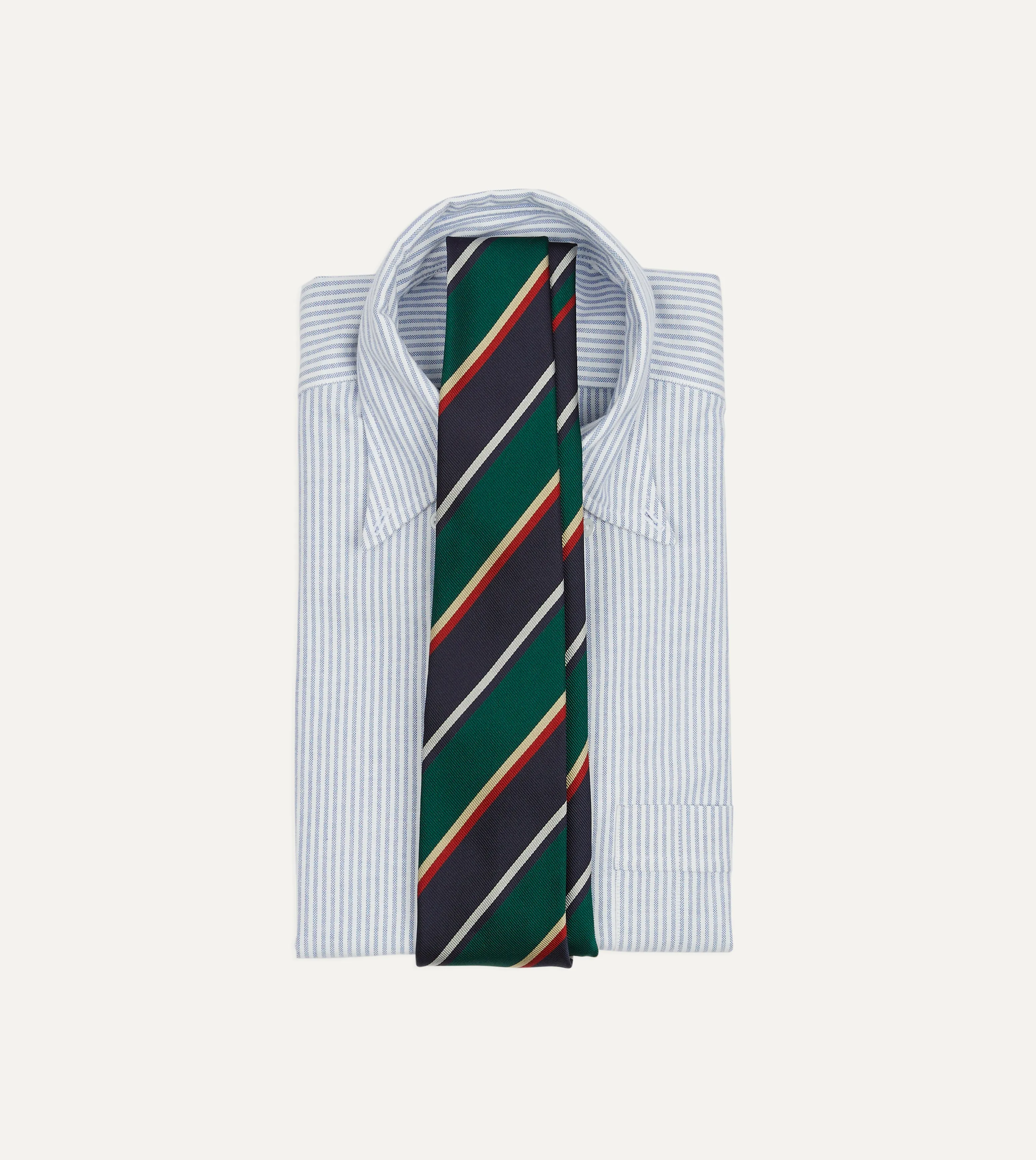 Green, Navy and Red Multi Stripe Silk Tipped Tie