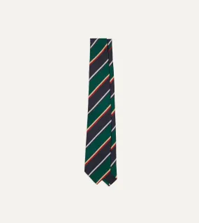 Green, Navy and Red Multi Stripe Silk Tipped Tie