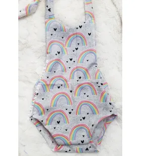 Grey PASTEL RAINBOWS BUBBLE ROMPER