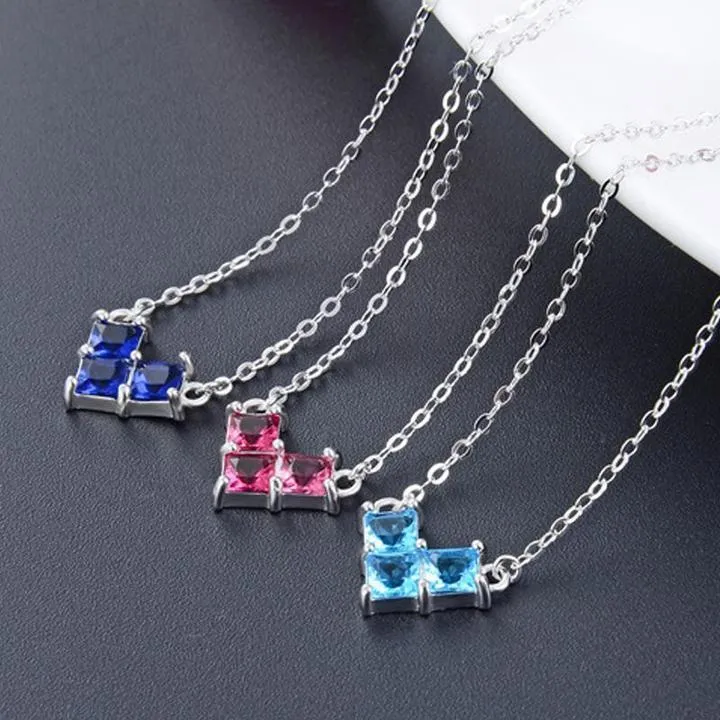 Heart Shape Square Stones Pendant Necklace