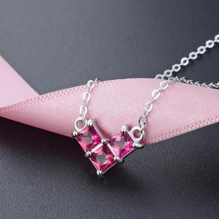 Heart Shape Square Stones Pendant Necklace