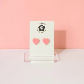 Heart Stud Earrings - Candy Pink