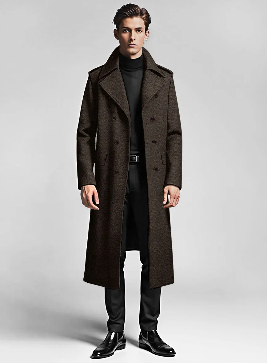 Highlander Heavy Dark Brown Herringbone Tweed GQ Overcoat