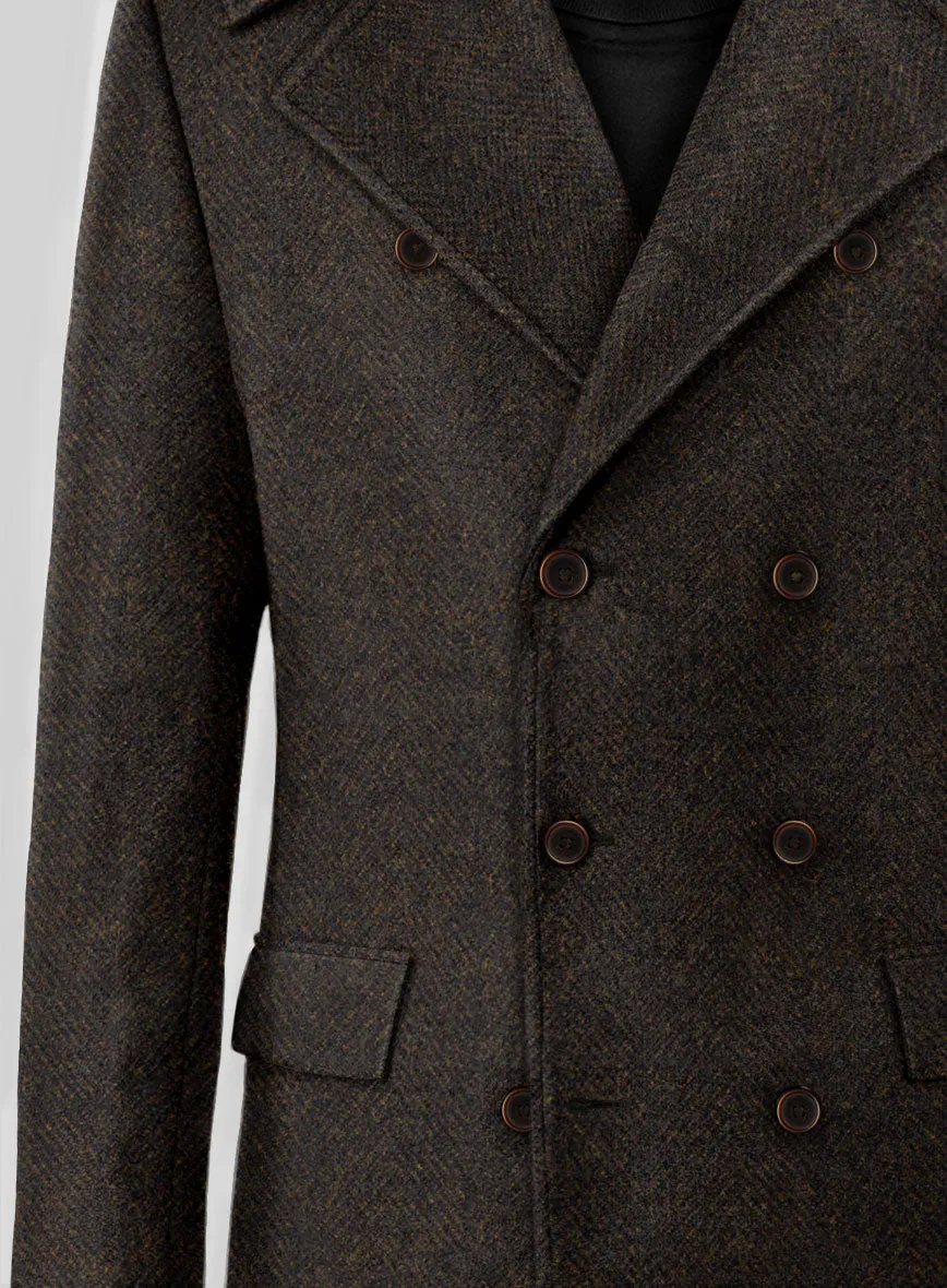 Highlander Heavy Dark Brown Herringbone Tweed GQ Overcoat