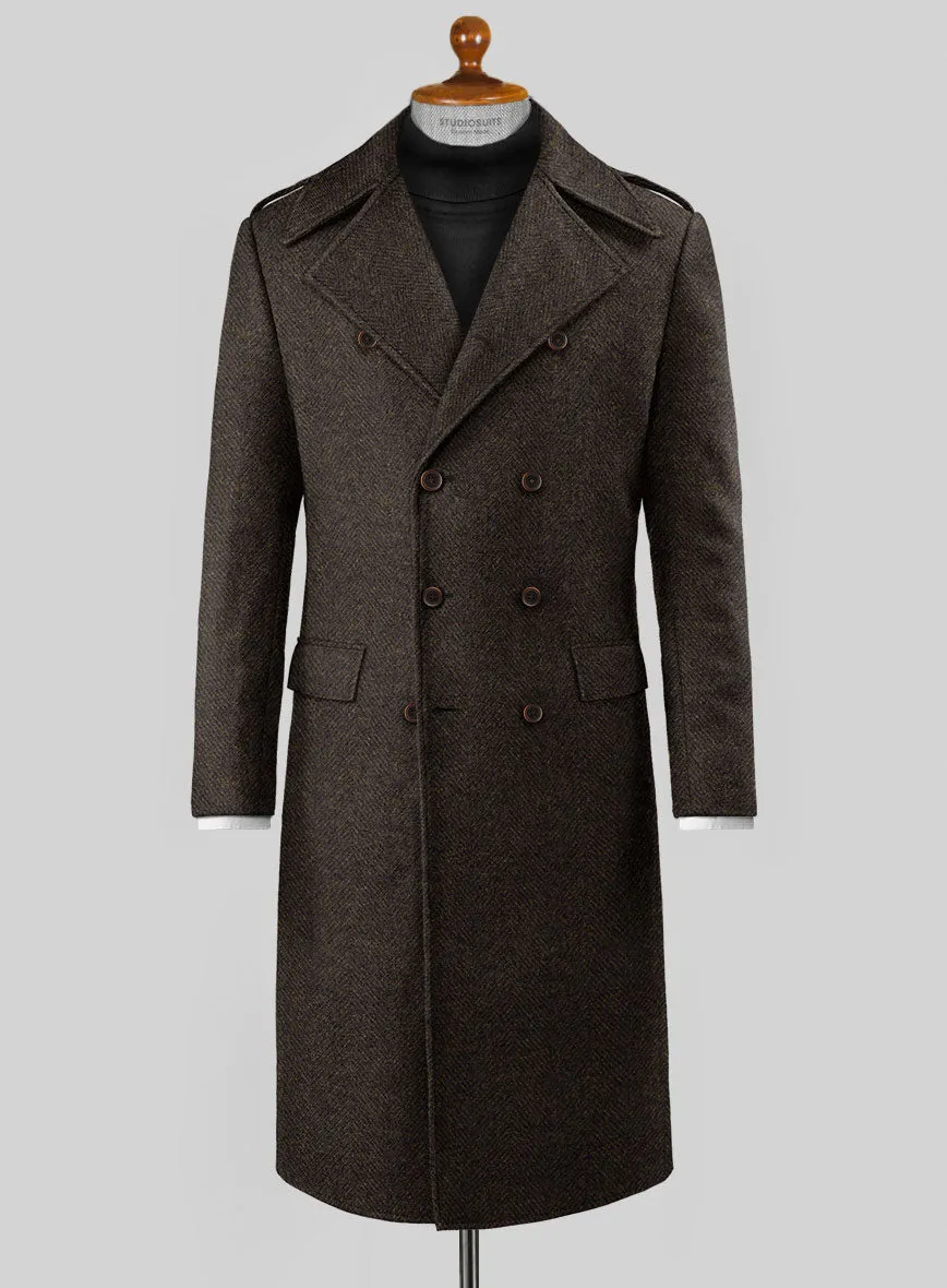 Highlander Heavy Dark Brown Herringbone Tweed GQ Overcoat