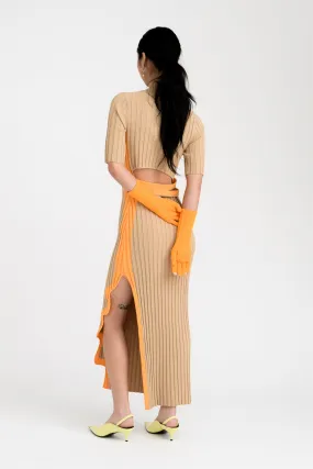 JODIE PLEATED LONG DRESS WITH WAVY SIDE SLIT