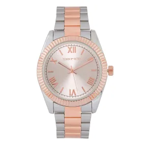 Leigh Rosegold Dial Dualtone Metallic Strap Watch