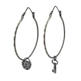 LOCK & KEY Large Hoops - Riveted or Hammered: Silver