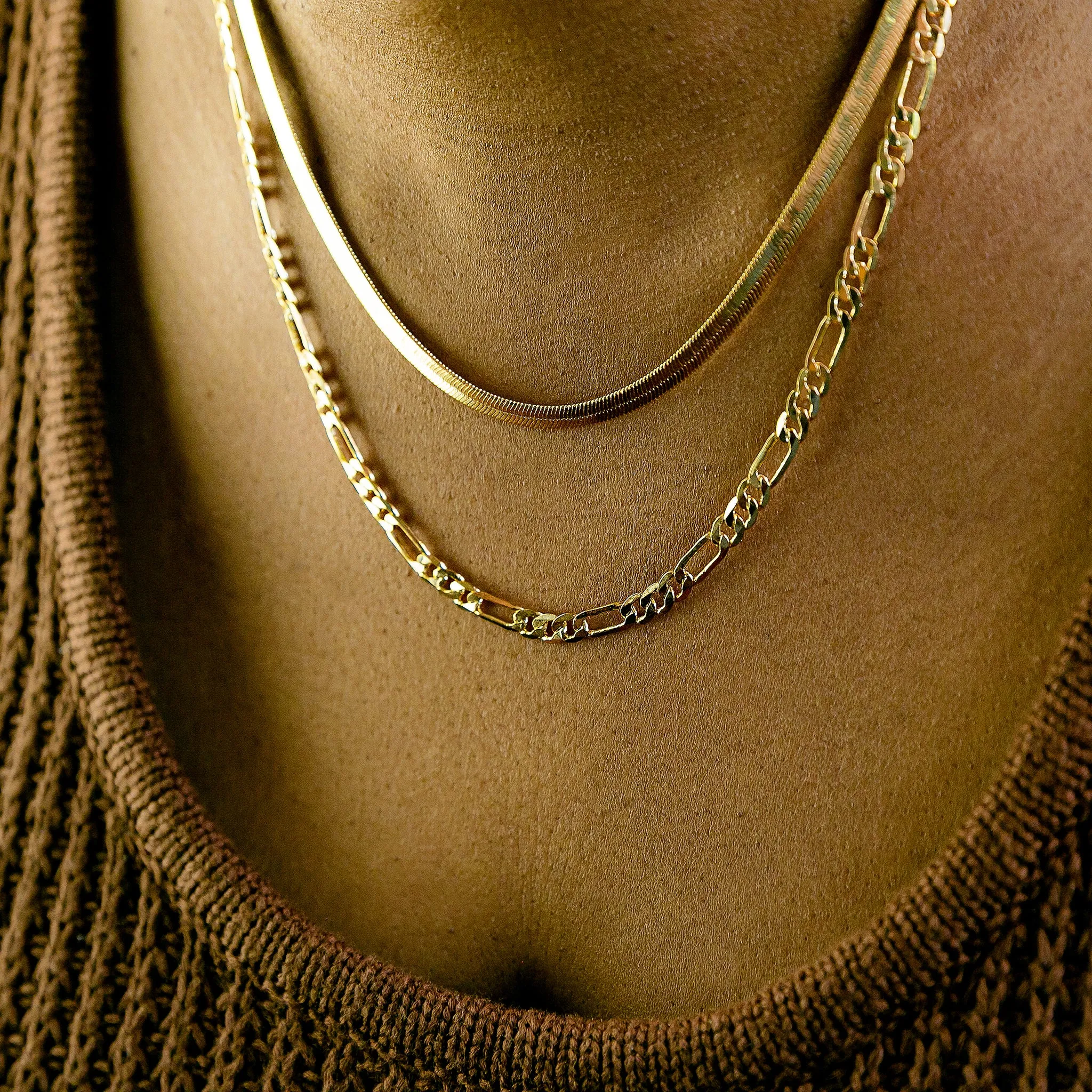 Luxe Beveled Figaro Chain Necklace