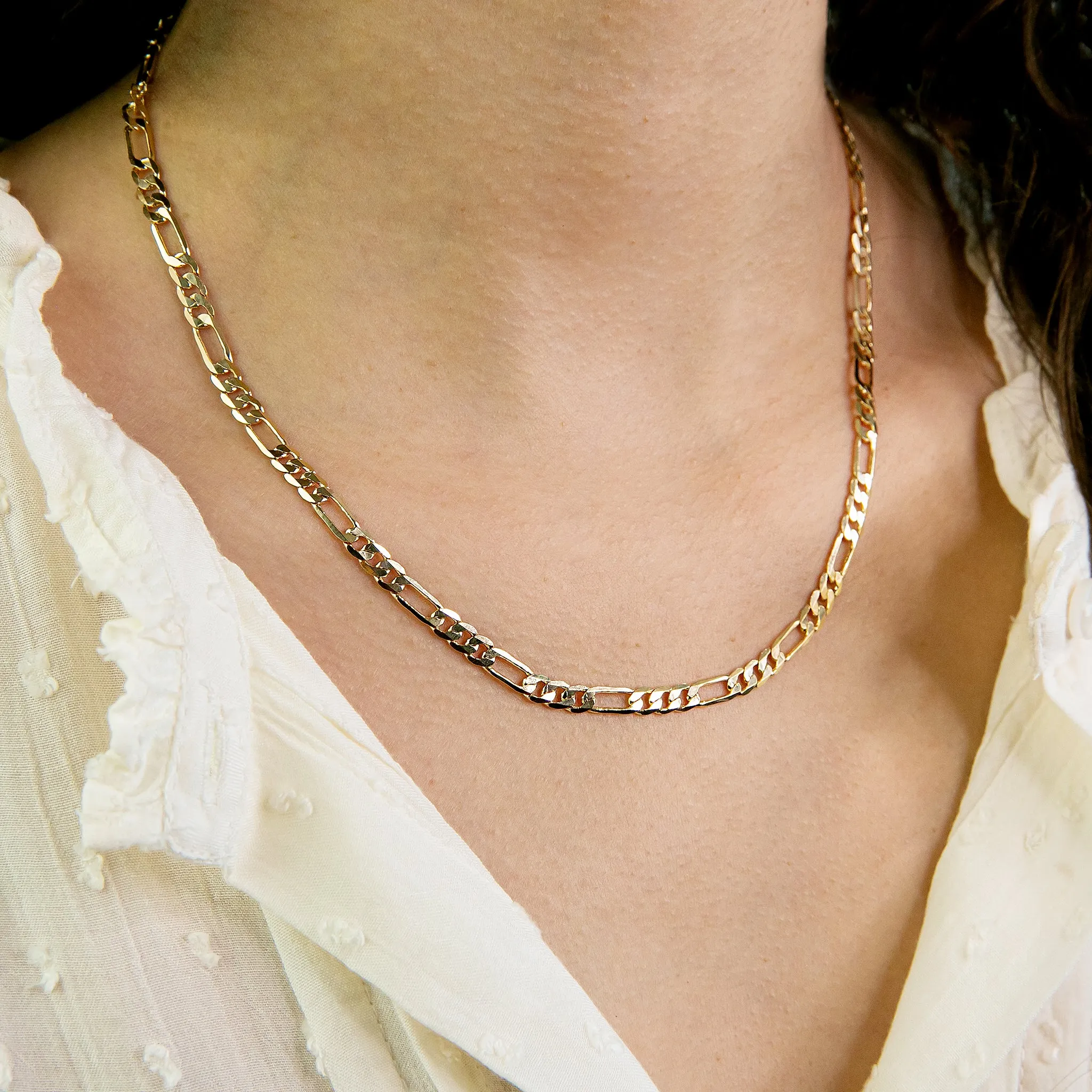 Luxe Beveled Figaro Chain Necklace