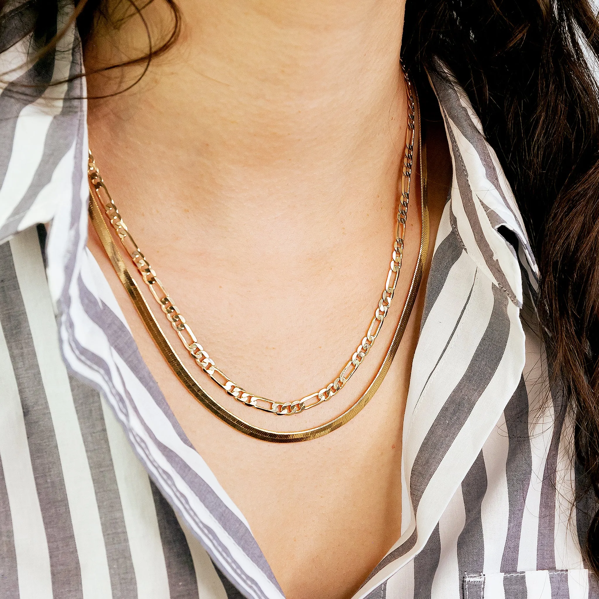 Luxe Beveled Figaro Chain Necklace