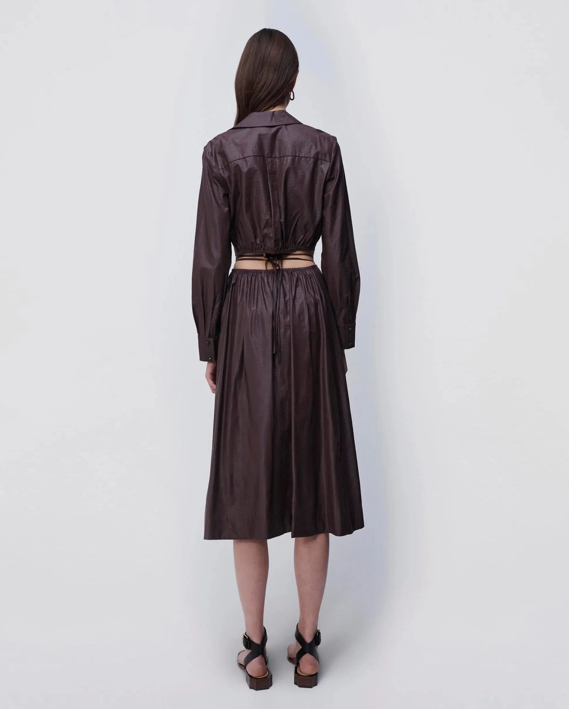 MIKAH SATIN MIDI SKIRT / DARK CHOCOLATE