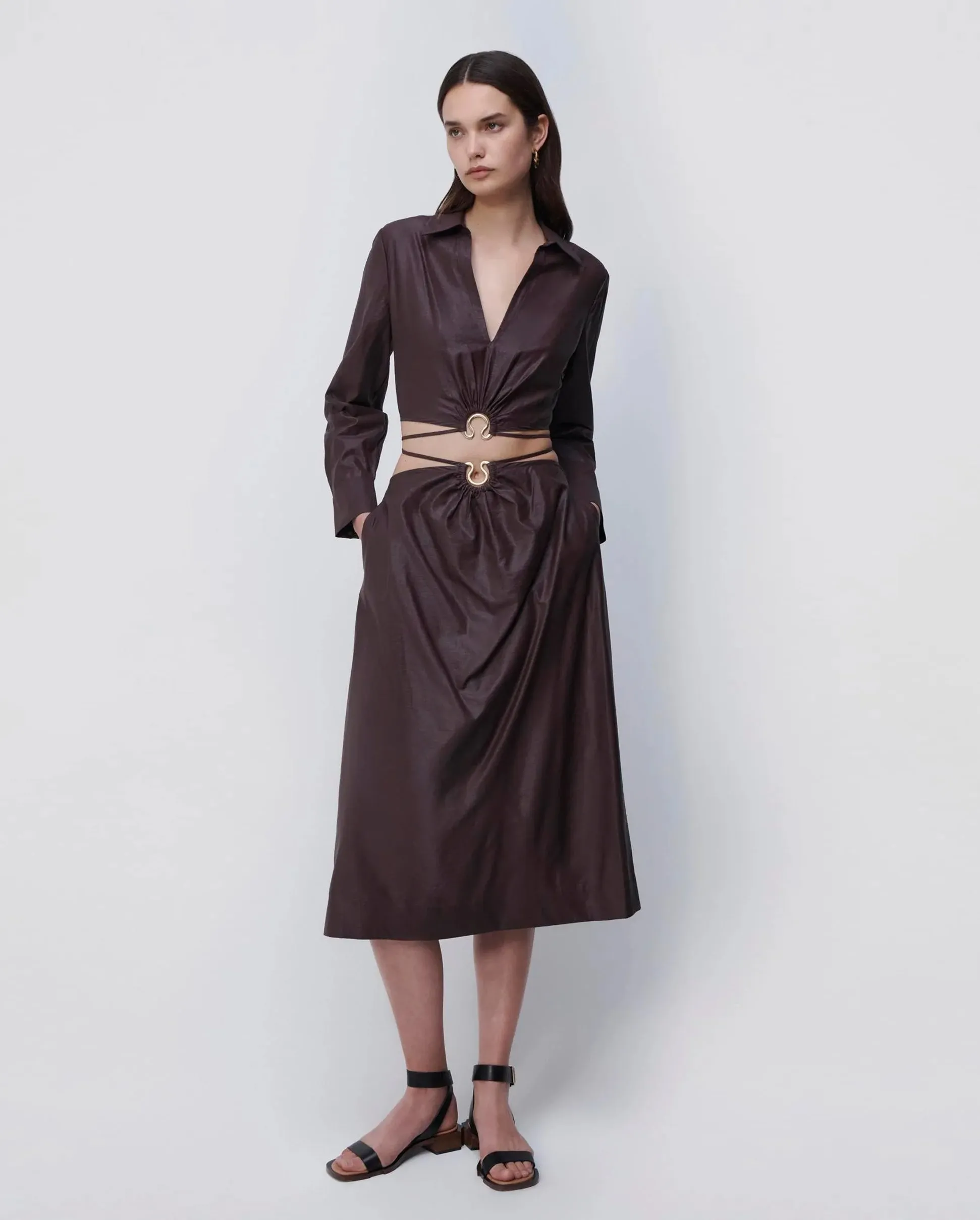 MIKAH SATIN MIDI SKIRT / DARK CHOCOLATE