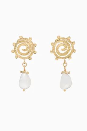 Mini Spiral Stone Earring - Pearl