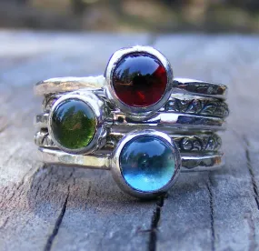 Mothers Birthstone Stacking Rings - Garnet, London Blue Topaz And Peridot Gemstones In Recycled Sterling Silver -  Mother's Day Gift Ring